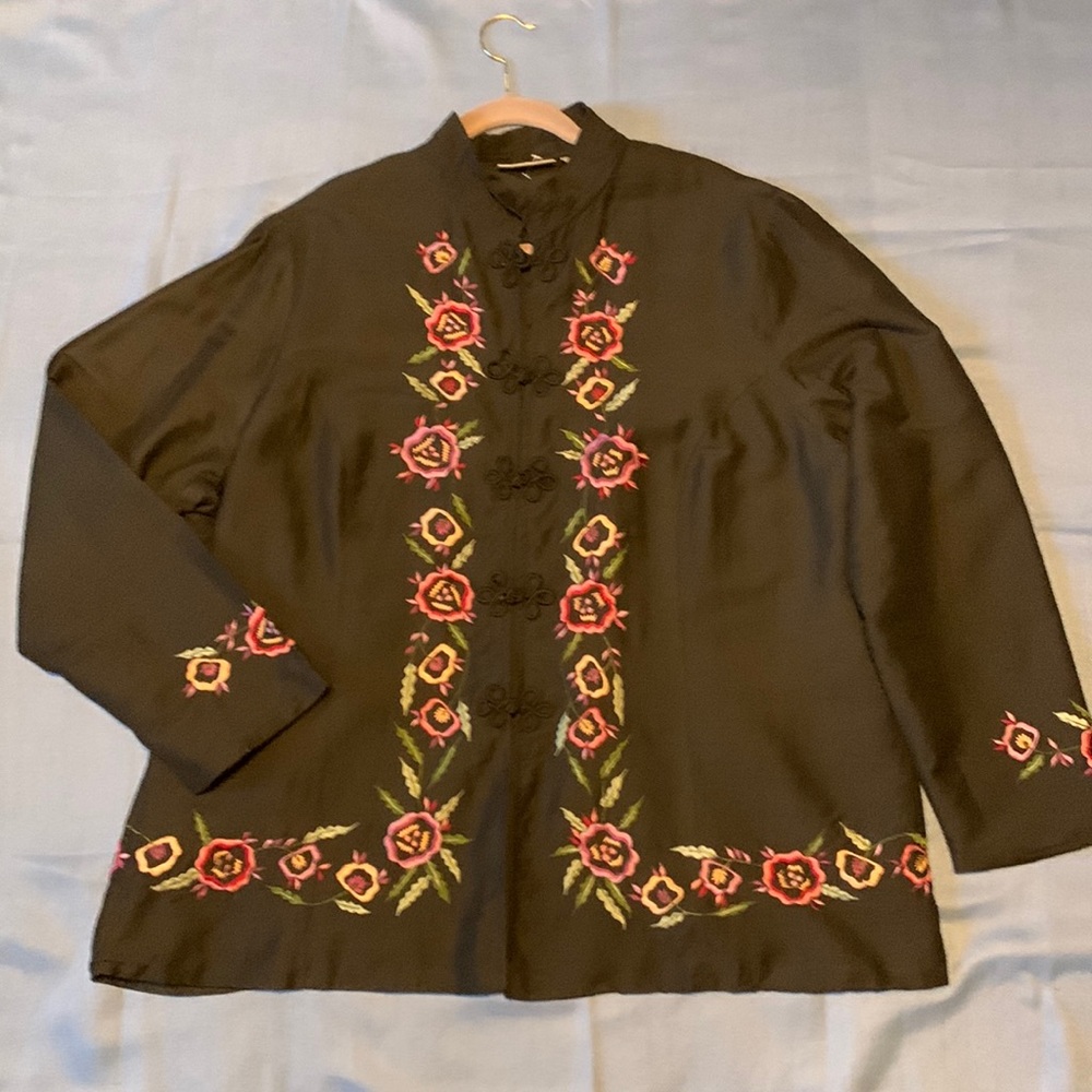Woman’s Silk Blend Black Floral Embroidered Jacket